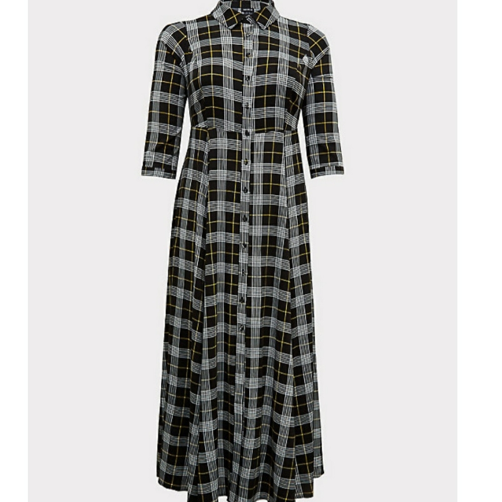 Plaid Button-Down Midi Dress